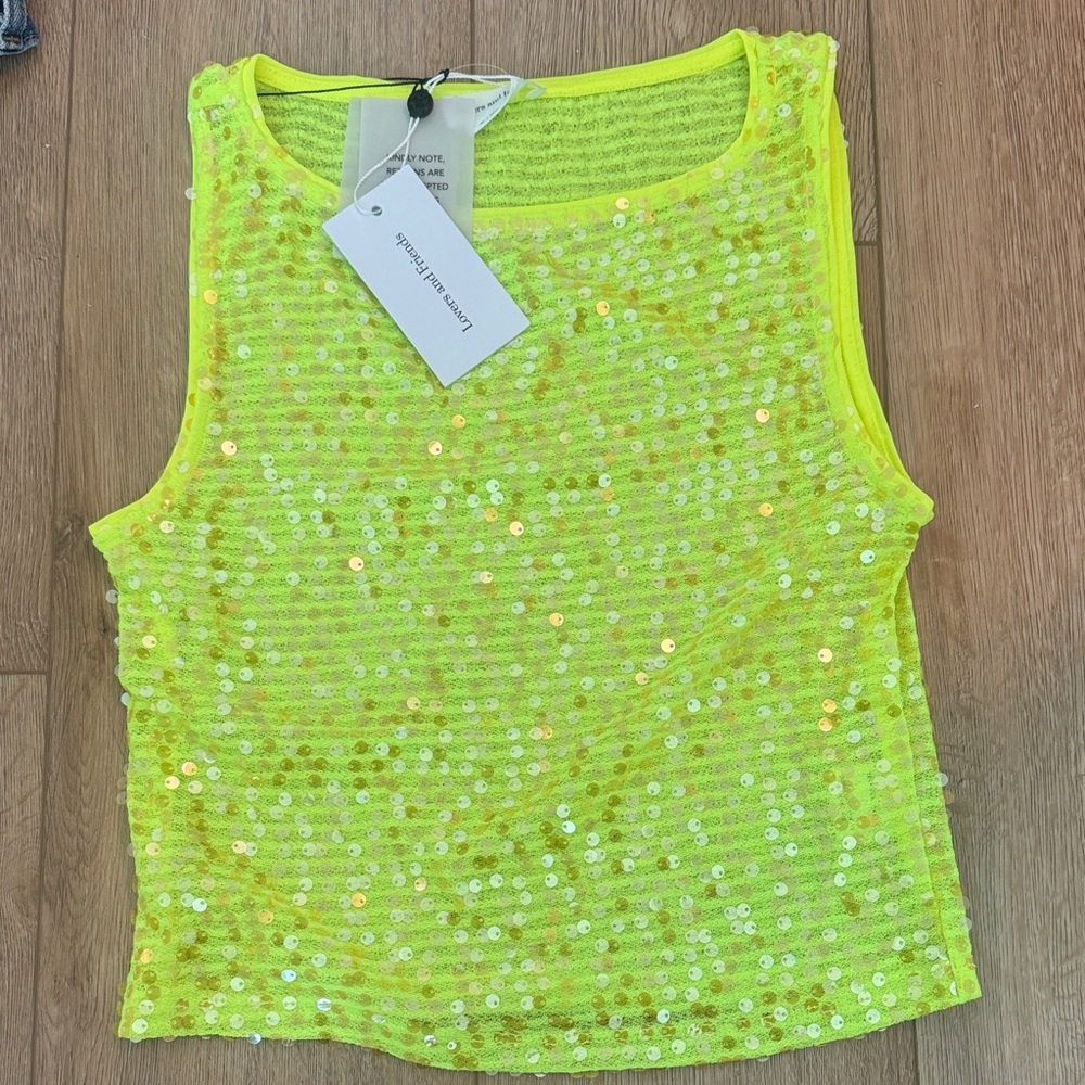Lovers + Friends Neon Yellow Sequin Tank